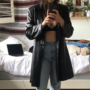 Black, long leather coat